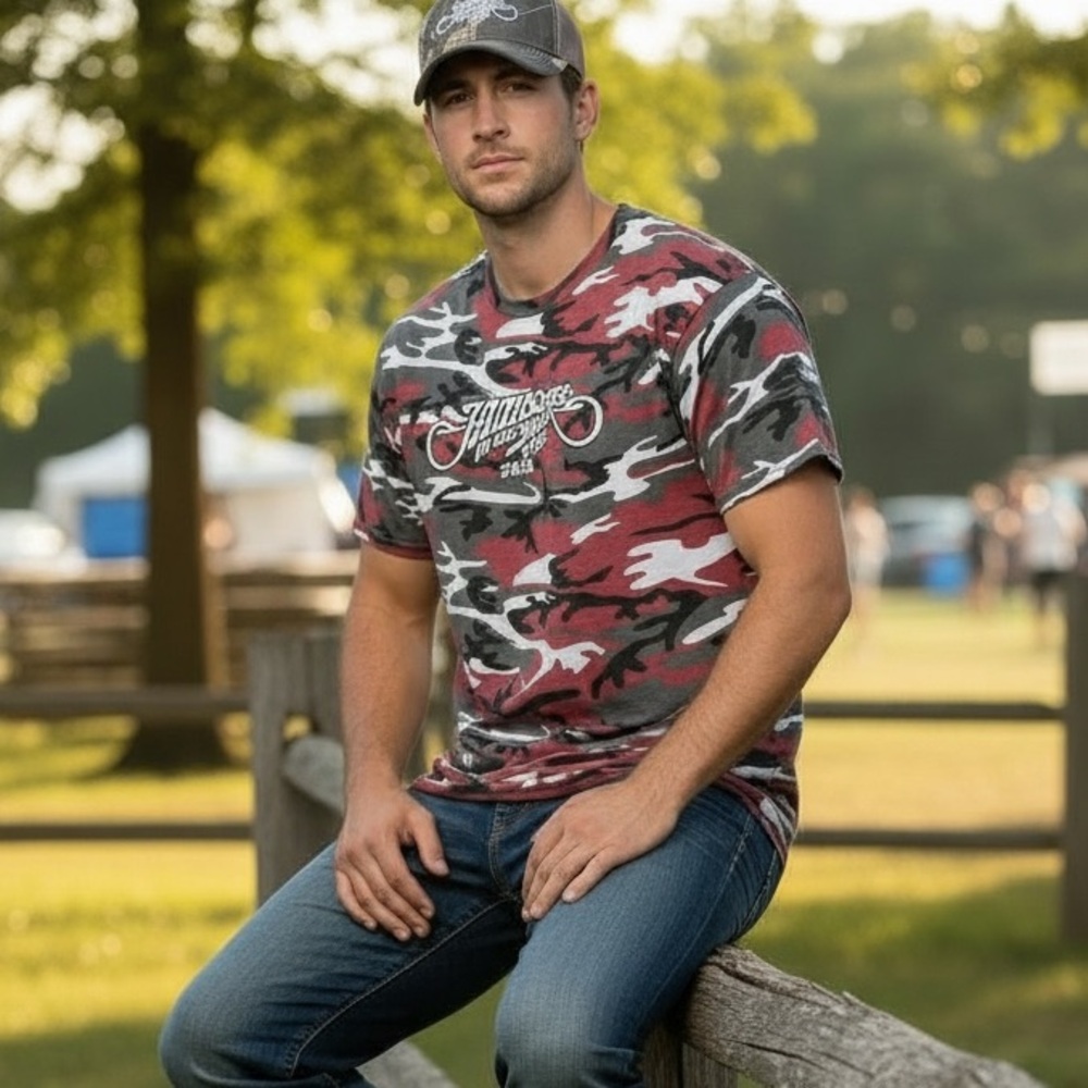 ⭐️ 2016 Jamboree in the Hills Vintage Red Camouflage Country Concert Tee LARGE - Picture 2 of 16